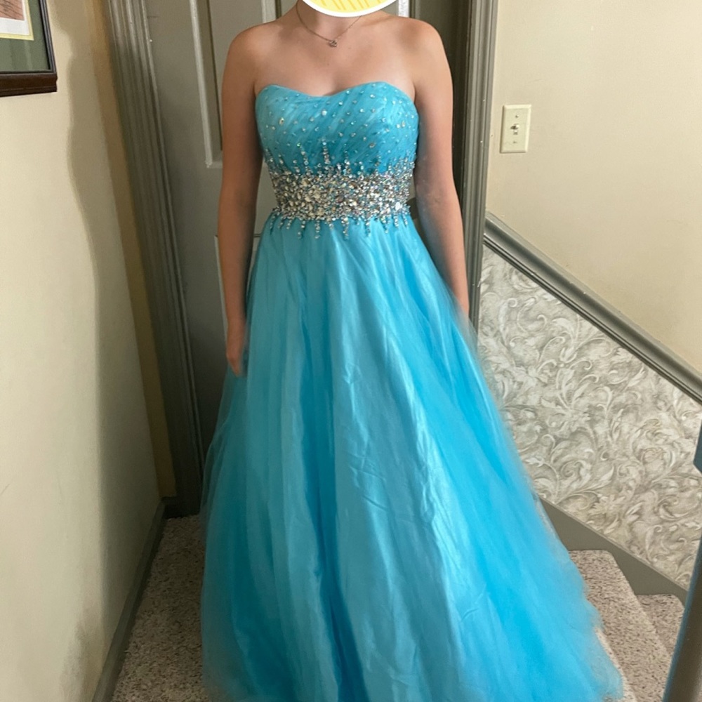 Beautiful aqua blue corset back ball gown